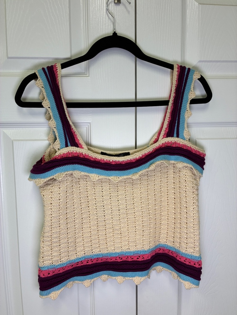 Marc New York Cream Crochet Tank with Multicolor Stripe Accents
